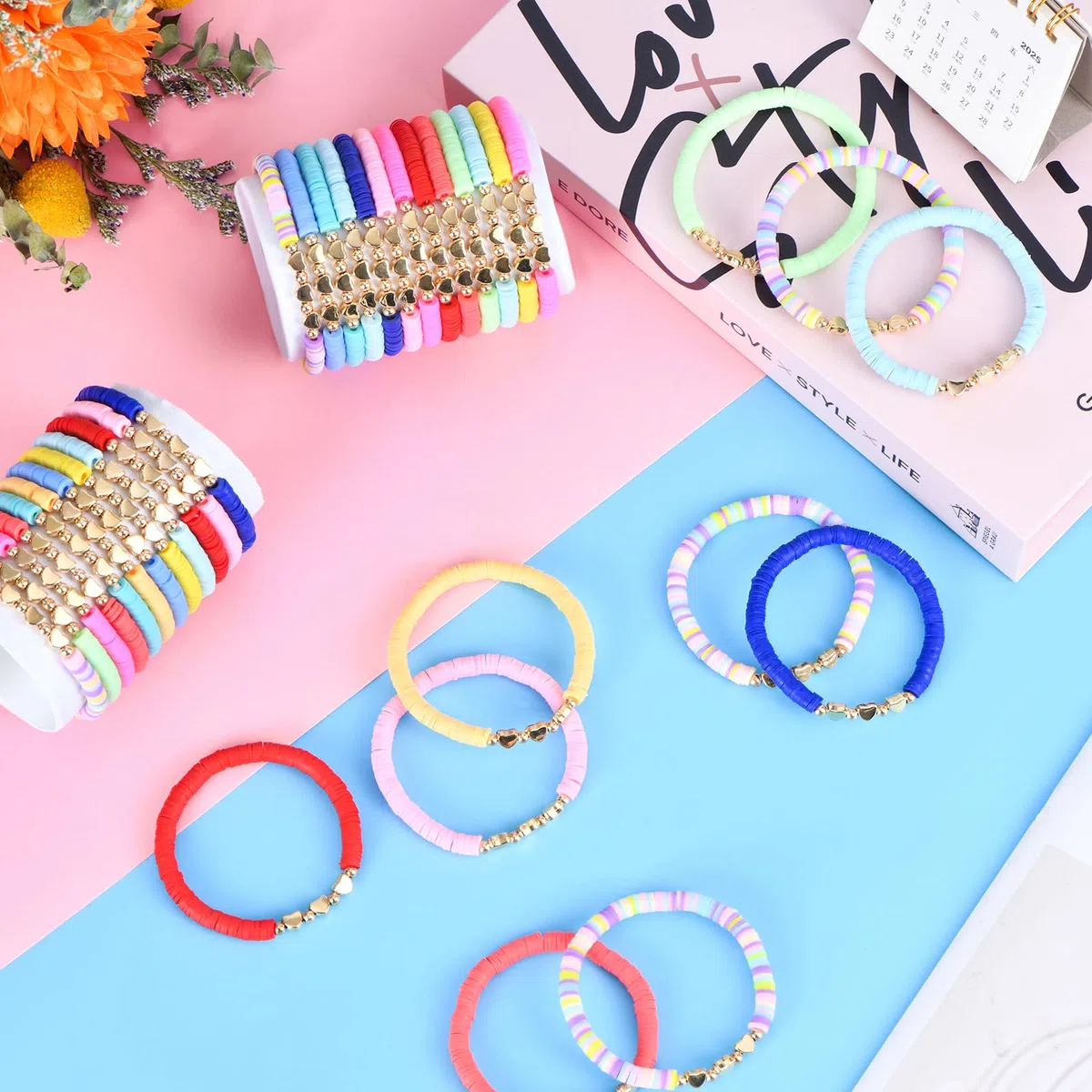 Ensemble de bracelets d'amitié colorés pour femme avec perles en argile