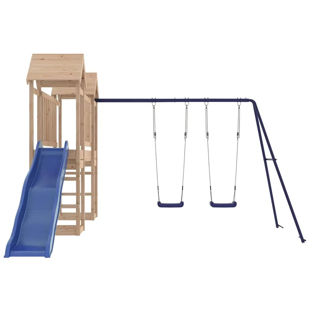 Aire de Jeux d'extérieur en Bois de pin Massif avec Toboggan balançoire cabane et Station de Jeux pour Jardin Enfants 3-8 Ans, Structure Robuste, Divertissement Familial