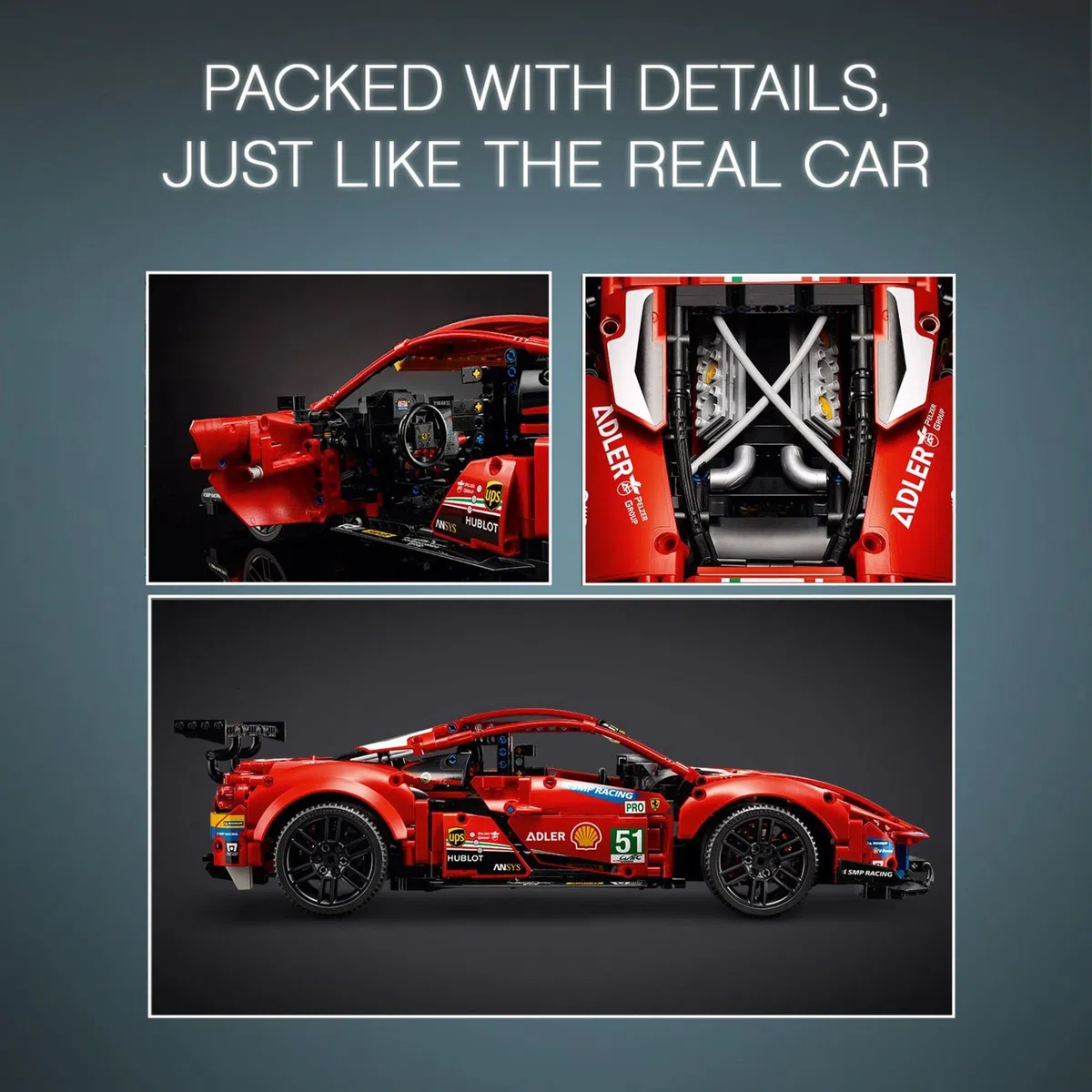 LEGO 42125 Technic Ferrari 488 GTE AF Corse #51: Maquette de Voiture de Course à Construire, Modèle pour Adultes et Fans de Courses, Collectionneurs de Voitures, Idée de Cadeau