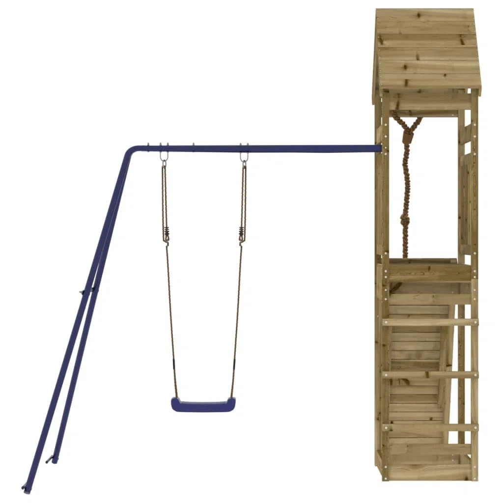 Aire de Jeux d'extérieur en Bois de pin imprégné pour Enfants de 3 à 8 Ans avec balançoire, Mur d'escalade, bac à Sable et cabane en Bois Robuste pour Jardin
