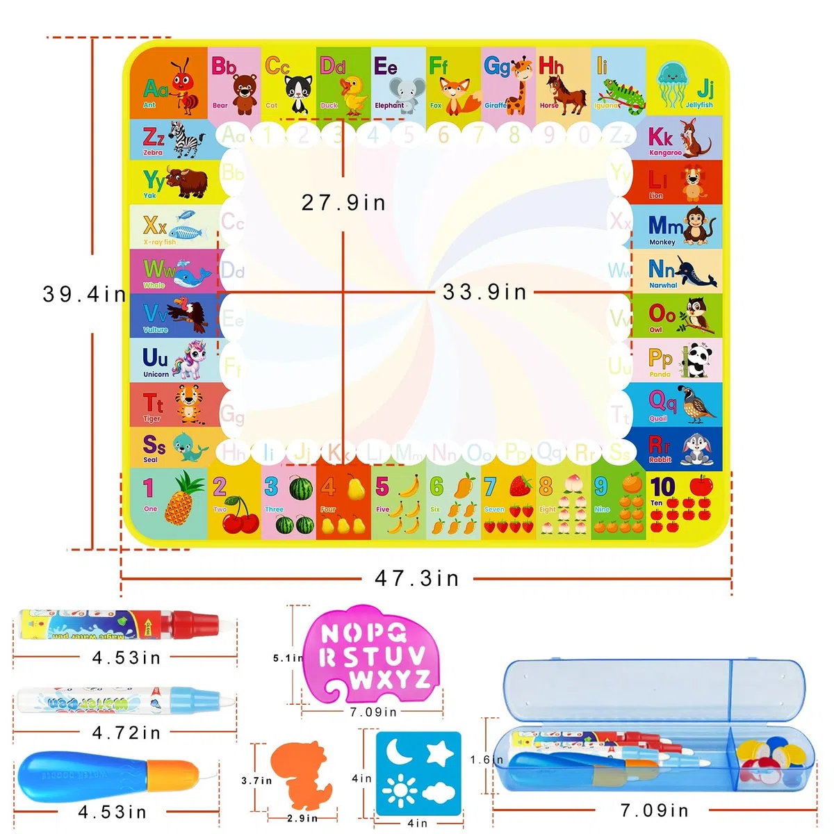 Cadeau Enfant 1 2 3 Ans, Tapis Dessin Eau 1 2 3 Ans Dessin Enfant Jouets Educatifs pour Enfants Coloriage Géant Tapis de Peinture