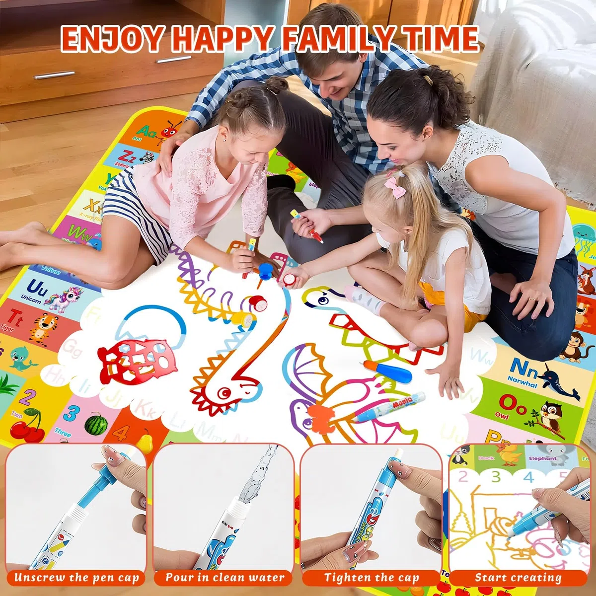 Cadeau Enfant 1 2 3 Ans, Tapis Dessin Eau 1 2 3 Ans Dessin Enfant Jouets Educatifs pour Enfants Coloriage Géant Tapis de Peinture