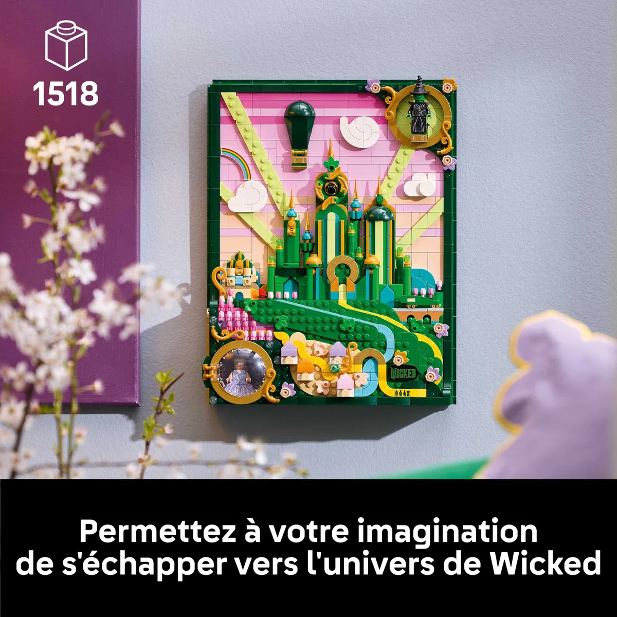 LEGO Wicked Tableau d’Emerald City - Art Mural - Set de Construction 3D pour Adulte - Maquette avec 6 Minifigurines & Figurine de Toto Le Chien - Décoration DIY - Cadeau pour Fans du Film 75685