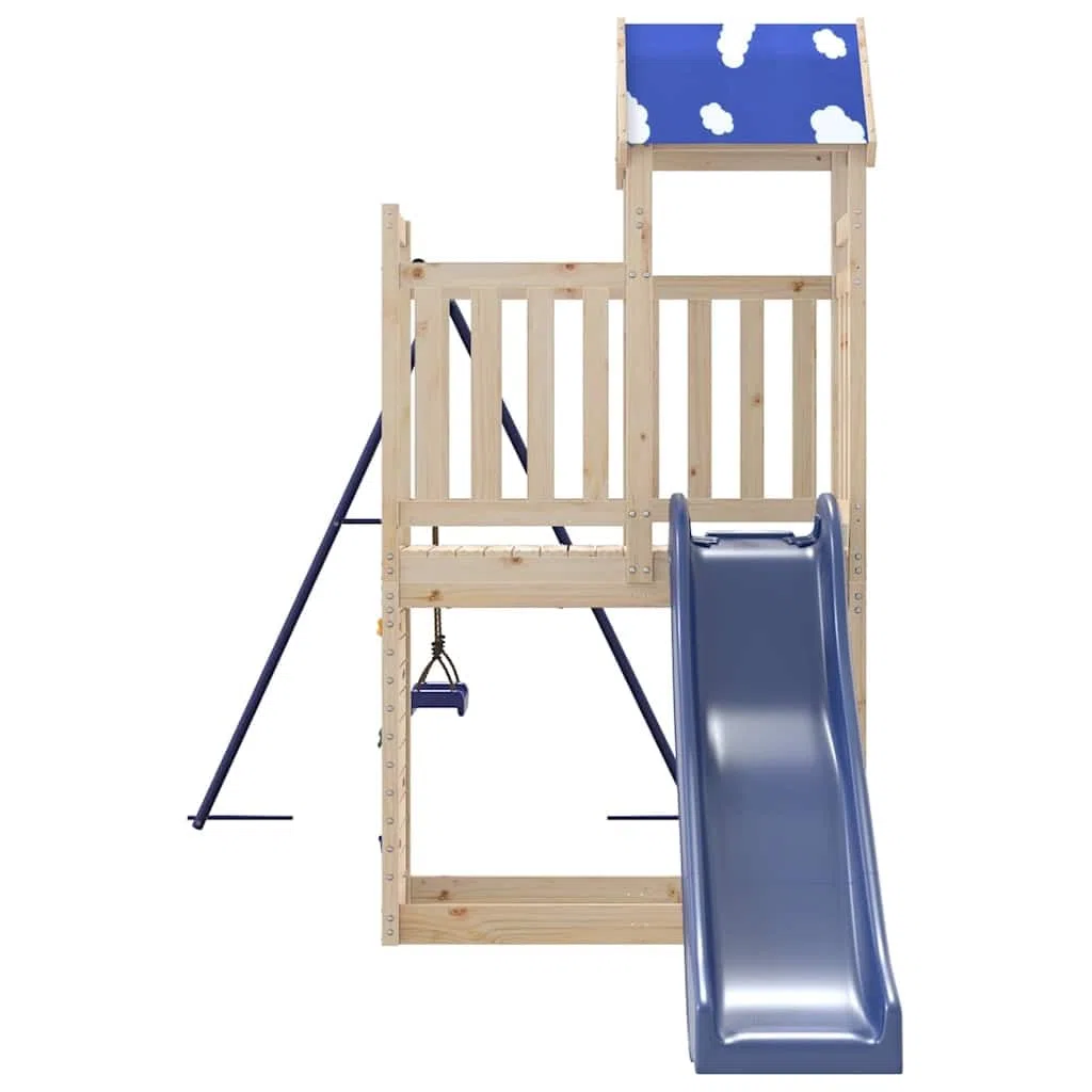 Aire de Jeux d'extérieur en Bois de pin Massif pour Enfants avec balançoire Toboggan cabane Maison Structure de Parc de Jardin pour activité motrice Enfant 3-8 Ans