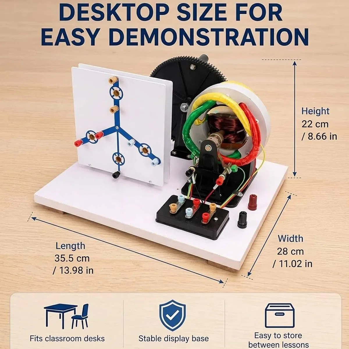 Modèle Réduit De Générateur Triphasé AC/DC À Manivelle, Maquette Physique Permettant Dobserver La Structure Et Le Principe De Fonctionnement du Générateur, pour Une Démonstration en Classe.