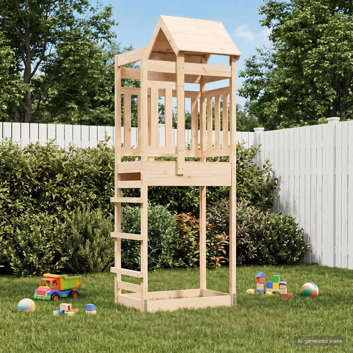 Tour de Jeu en pin Massif Marron 85 x 52,5 x 238 cm pour extérieur Jardin, Structure d'activités pour Enfants, cabane, Toboggan, balançoire, Escalade, Maison, Cadeau été