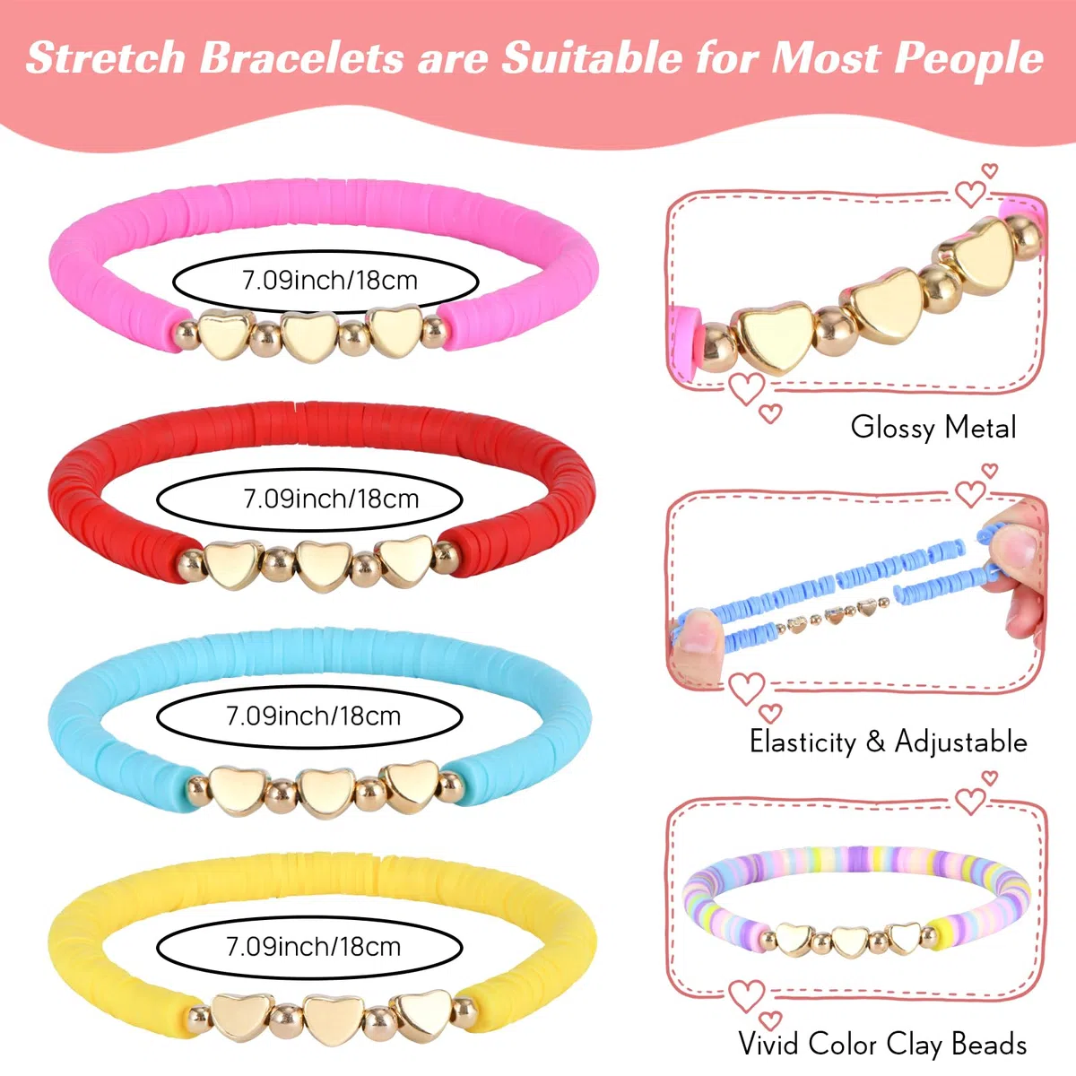 Ensemble de bracelets d'amitié colorés pour femme avec perles en argile