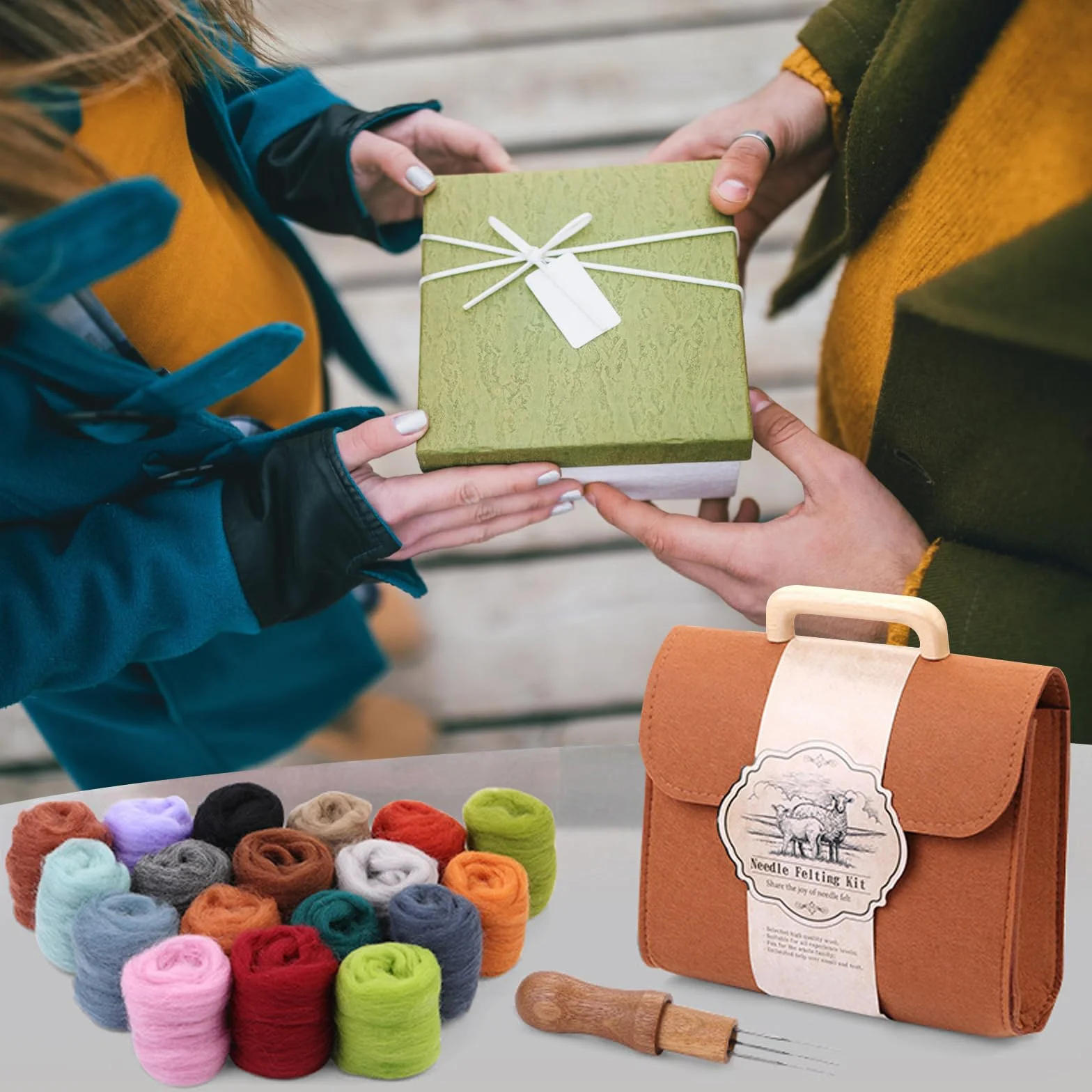 Kit de feutrage aiguilleté avec laine feutrée pour feutrage à sec en 24 couleurs, kit de démarrage pour débutants, aiguilles à feutrer, outils, boîte de rangement et instructions pour le bricolage