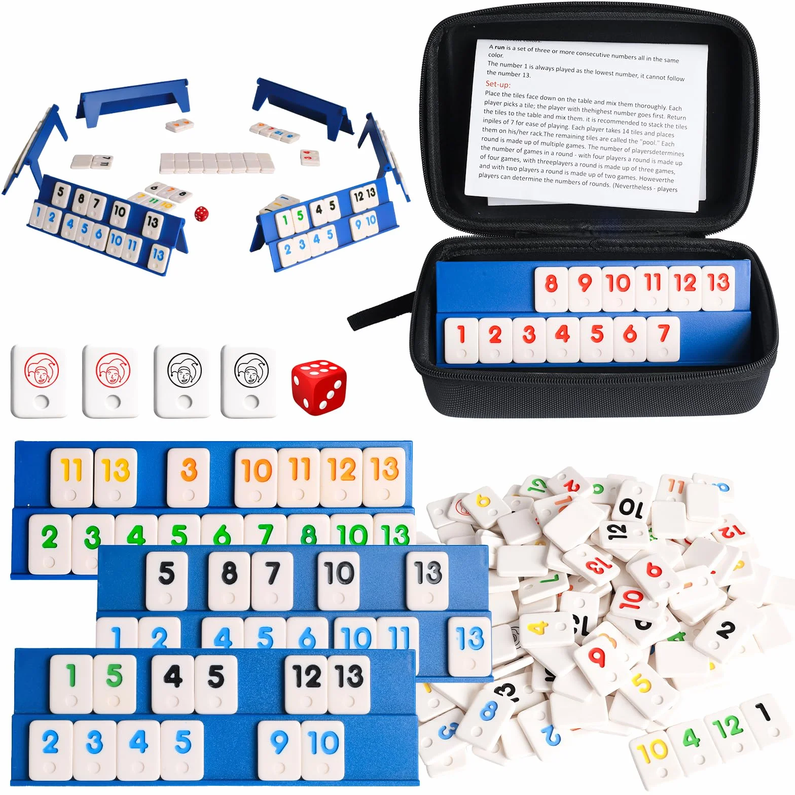 Rummy Cup Original Jeu de société Rummy Cup avec cordon de serrage pour adultes, 160 pierres, jeu de société pour 2 à 6 joueurs, avec 6 supports de jeu, 1 dé