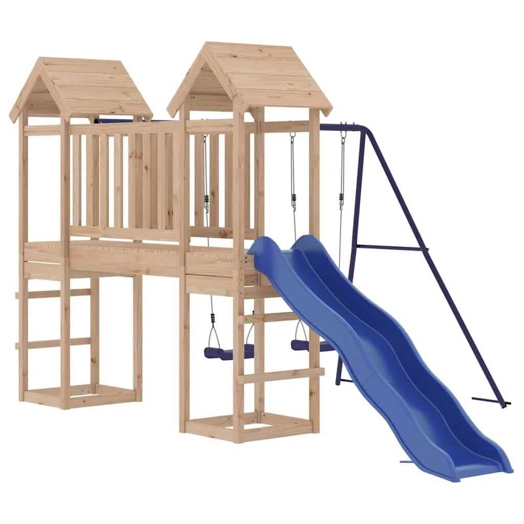 Aire de Jeux d'extérieur en Bois de pin Massif avec Toboggan balançoire cabane et Station de Jeux pour Jardin Enfants 3-8 Ans, Structure Robuste, Divertissement Familial