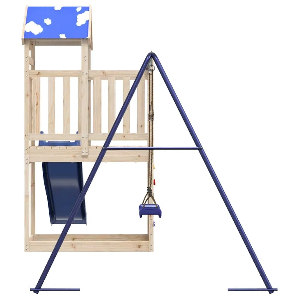 Aire de Jeux d'extérieur en Bois de pin Massif pour Enfants avec balançoire Toboggan cabane Maison Structure de Parc de Jardin pour activité motrice Enfant 3-8 Ans