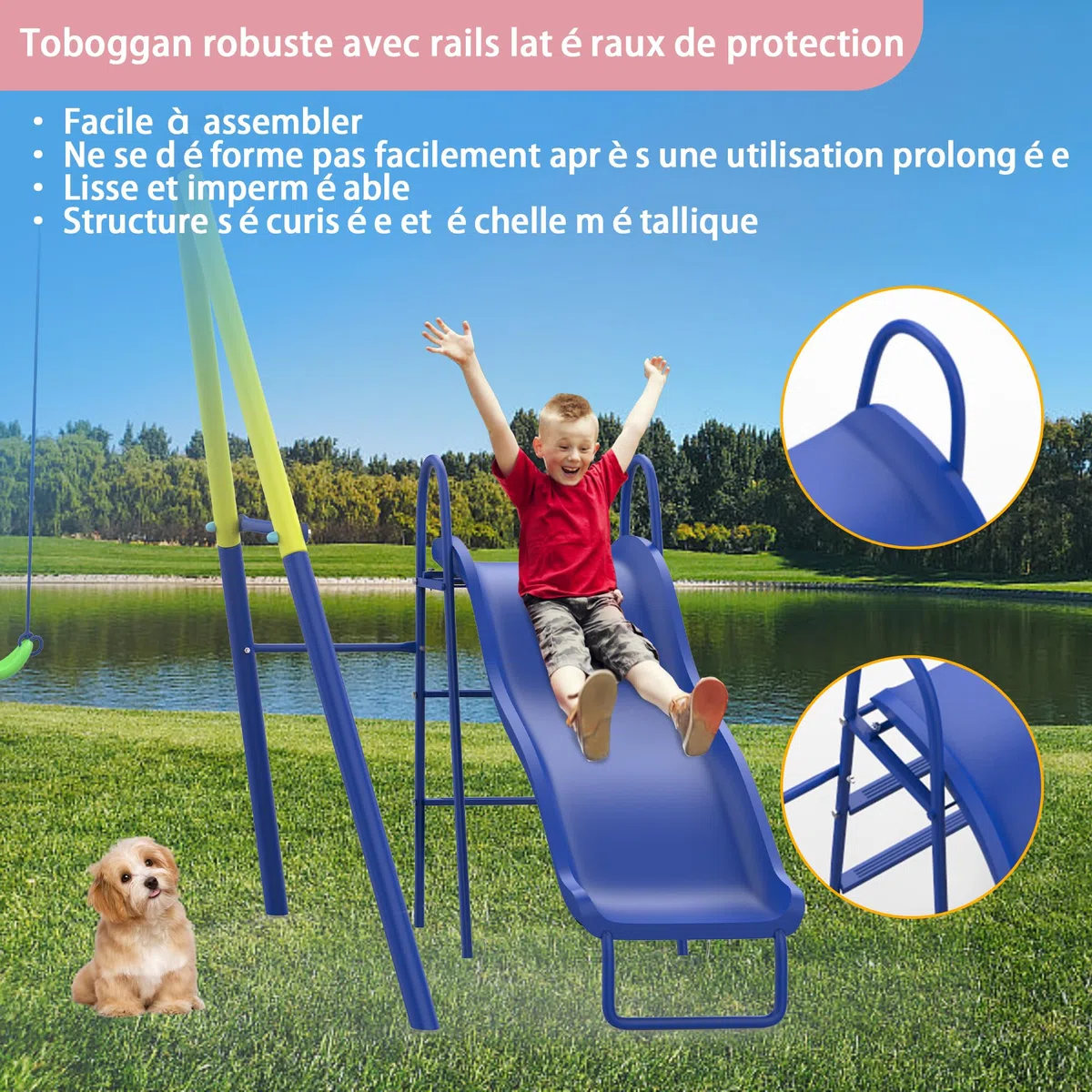 Structure De Jeu pour Enfants 5-en-1 Extérieur Jardin, Balançoire Nid + Balançoire Classique, Toboggan, Panier Basket, Cible Football, Cadre en Acier Robuste pour Plusieurs Enfants À Partir De 3 Ans