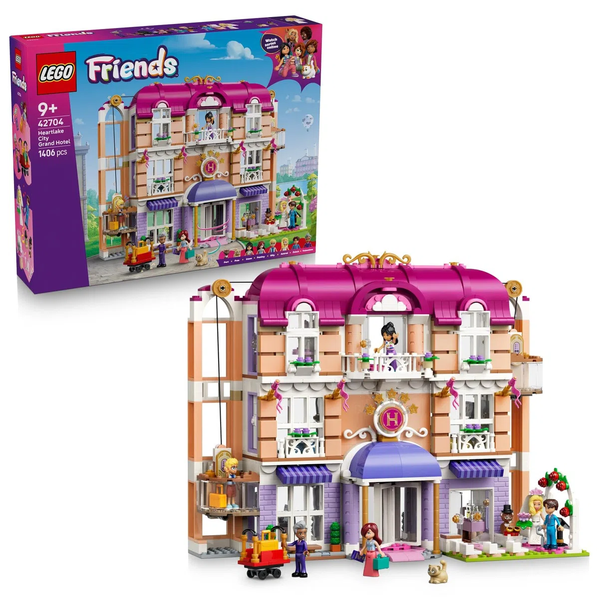 LEGO Friends Le Grand Hôtel de Heartlake City - Jouet de Construction - Maquette Miniature avec 6 Mini-Poupées, 2 Figurines d'animaux & Accessoires - Cadeau d'anniversaire pour Fille dès 9 Ans 42704