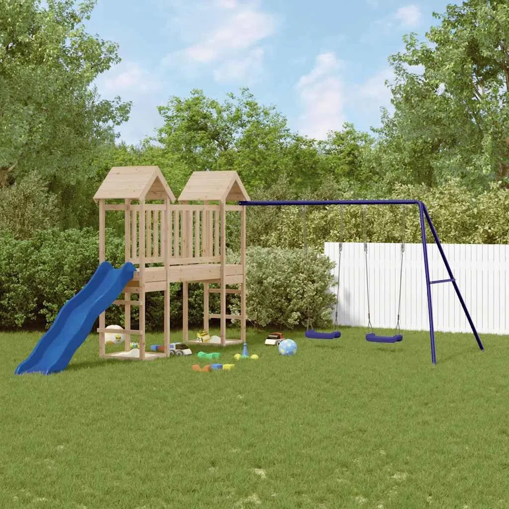 Aire de Jeux d'extérieur en Bois de pin Massif avec Toboggan balançoire cabane et Station de Jeux pour Jardin Enfants 3-8 Ans, Structure Robuste, Divertissement Familial
