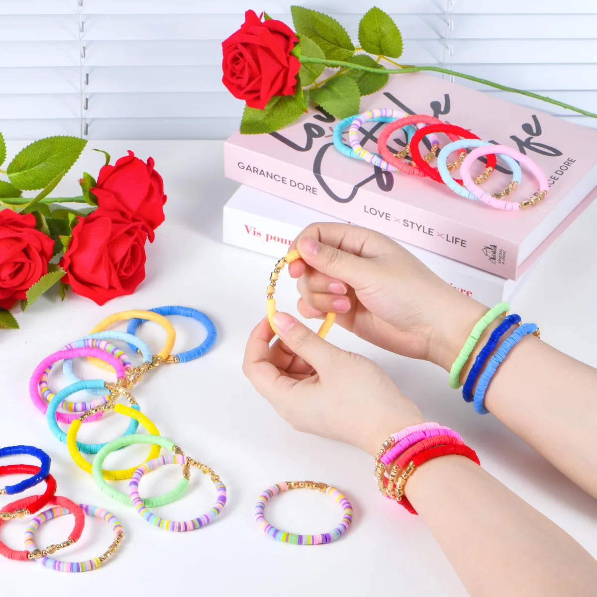 Ensemble de bracelets d'amitié colorés pour femme avec perles en argile