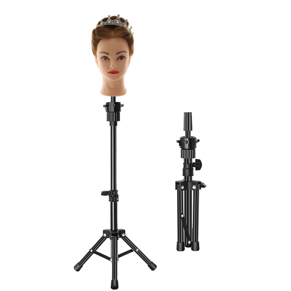 Anstar Mini Trépied Perruque Réglable Tete a Coiffer Support Perruque de Coiffure Trepied de Tête à Coiffer en Métal Noir (14.5inch-24.8inch)