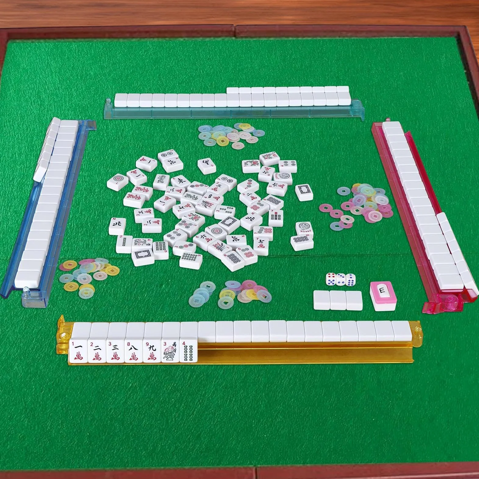 Genérico Jetons de Mahjong - Jeu complet avec 166 jetons, comprend règles, dés et jetons, taille portable pour apprendre et jouer à la maison, pour adultes, personnes âgées et débutants
