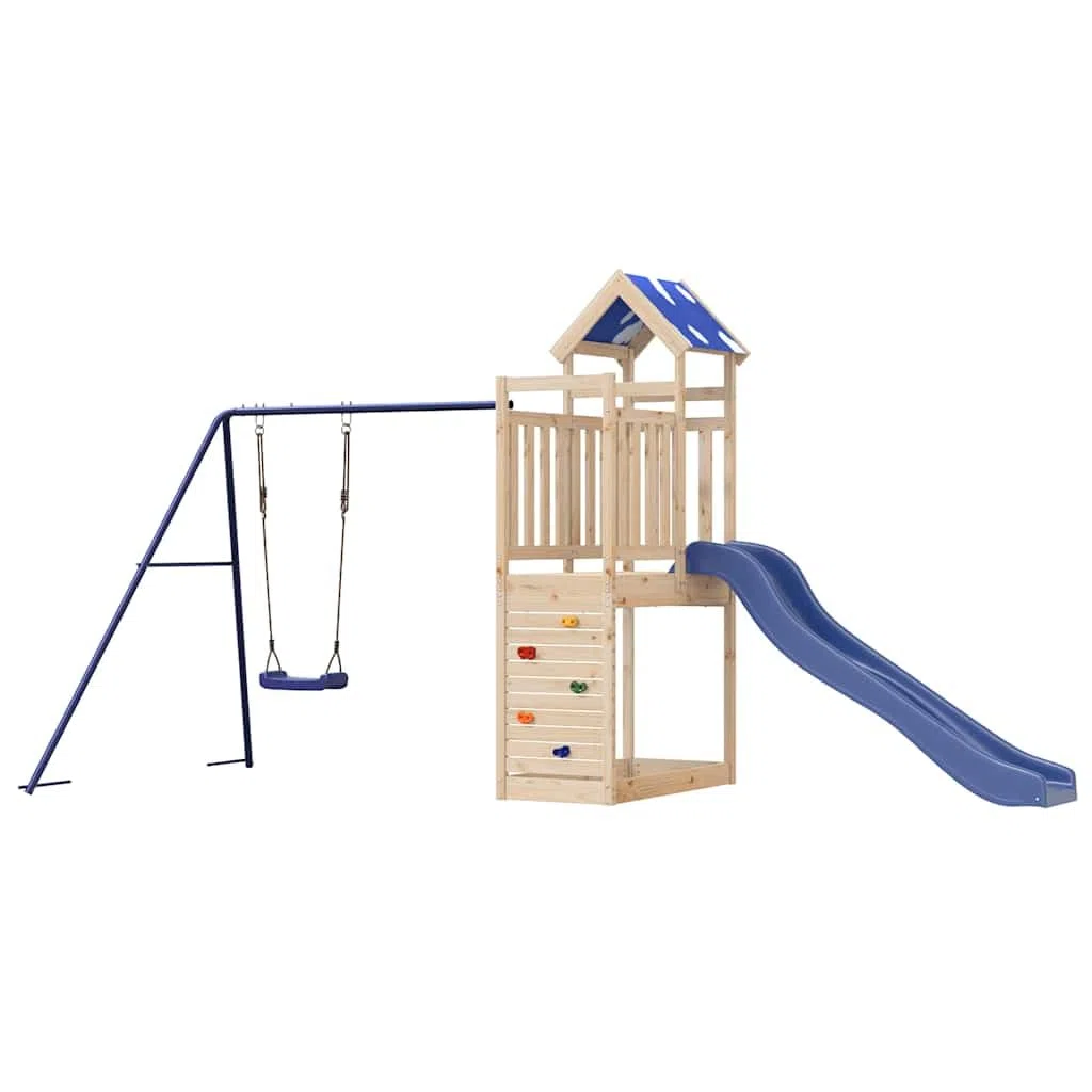 Aire de Jeux d'extérieur en Bois de pin Massif pour Enfants avec balançoire Toboggan cabane Maison Structure de Parc de Jardin pour activité motrice Enfant 3-8 Ans