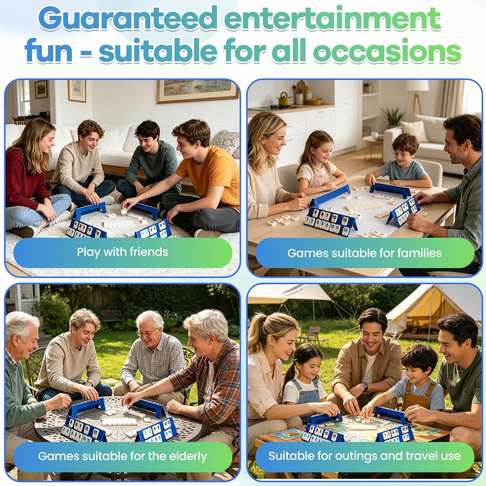 Rummy Cup Original Jeu de société Rummy Cup avec cordon de serrage pour adultes, 160 pierres, jeu de société pour 2 à 6 joueurs, avec 6 supports de jeu, 1 dé