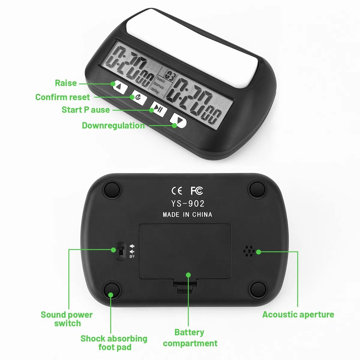 Mkitnvy D'échecs Horloge D'échecs Numérique Professionnelle avec Alarme Portable avec Fonctions De Base, De Retard Et De Temps Positif pour Maison et Tournois