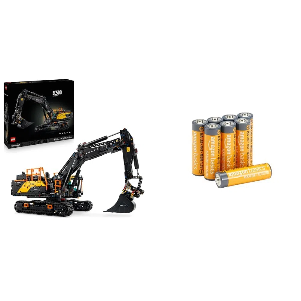 LEGO Technic Pelleteuse Volvo EC500 Hybride - Maquette pour Adulte de Véhicule de Construction Motorisé - Bras Articulé & Chenilles Mobiles + Piles: Amazon Basics Pack of 8 x AA