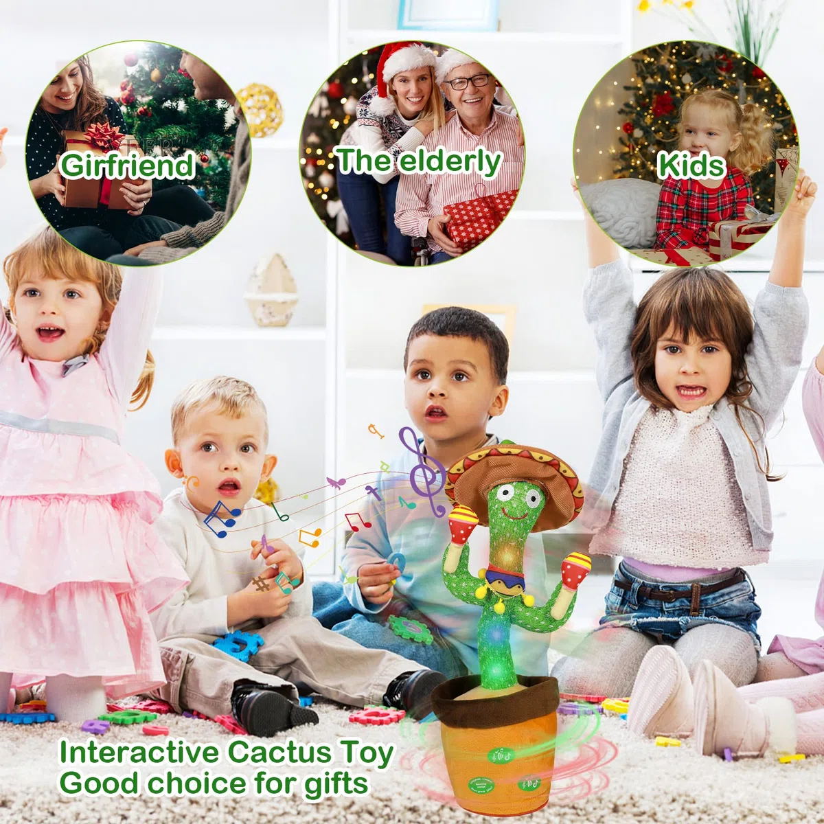 Cactus Qui Danse et Répète,Éclairage,Répète ce Que Tu Dis,Jouet Cactus Éducatif Interactif,120 Chansons, Contrôle du Volume, Cadeaux Amusants pour Les Enfants et Décoration