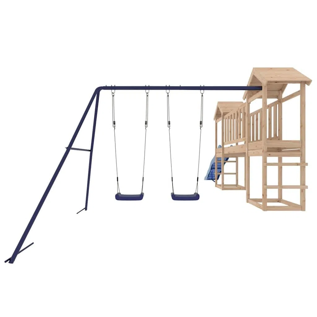 Aire de Jeux d'extérieur en Bois de pin Massif avec Toboggan balançoire cabane et Station de Jeux pour Jardin Enfants 3-8 Ans, Structure Robuste, Divertissement Familial