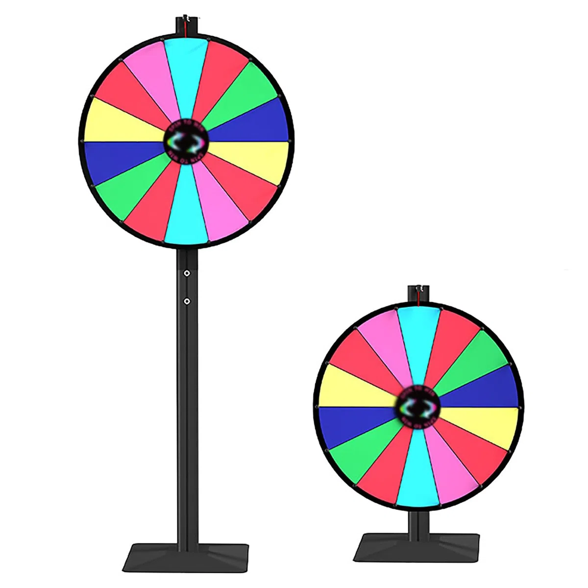 Prize Wheel of Fortune Roue de 61 cm robuste à double usage sur table ou support de sol réglable avec 14 emplacements, effaçable à sec et gomme pour carnaval et salons professionnels