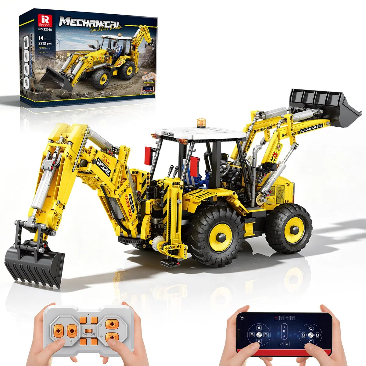 Reobrix Set de Construction Chargeuse Pelleteuse, 22018 Kit de Blocs de Construction 2 en 1 Excavatrice et Bulldozer télécommandé, Modèle de véhicule de Chantier de 2231 pièces Jouet de Construction