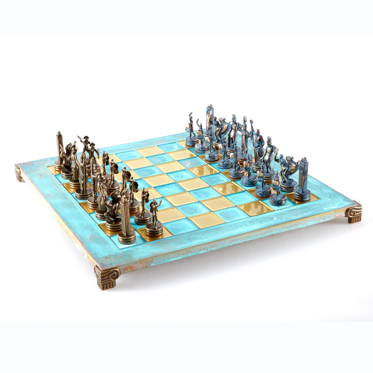 Jeu d'échecs mythologie grecque – Bleu et cuivre avec planche oxydée bleue