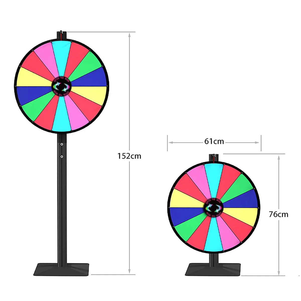 Prize Wheel of Fortune Roue de 61 cm robuste à double usage sur table ou support de sol réglable avec 14 emplacements, effaçable à sec et gomme pour carnaval et salons professionnels