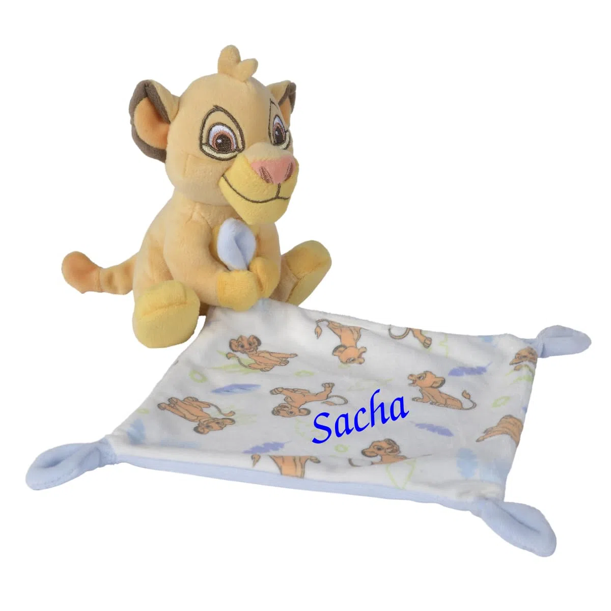 Peluche avec Doudou personnalisé Simba le lion jaune 35 cm
