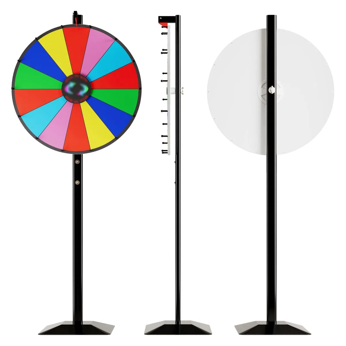 Prize Wheel of Fortune Roue de 61 cm robuste à double usage sur table ou support de sol réglable avec 14 emplacements, effaçable à sec et gomme pour carnaval et salons professionnels