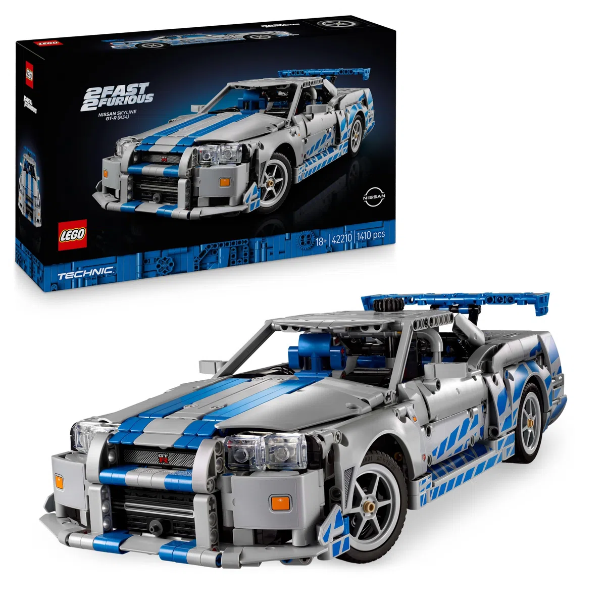 LEGO Technic Voiture Nissan Skyline GT-R (R34) 2 Fast 2 Furious - Maquette de Voiture pour Adulte - Fonction Drift, Direction, Suspension & Moteur 6 Cylindres - Cadeau Collector pour Fans 42210