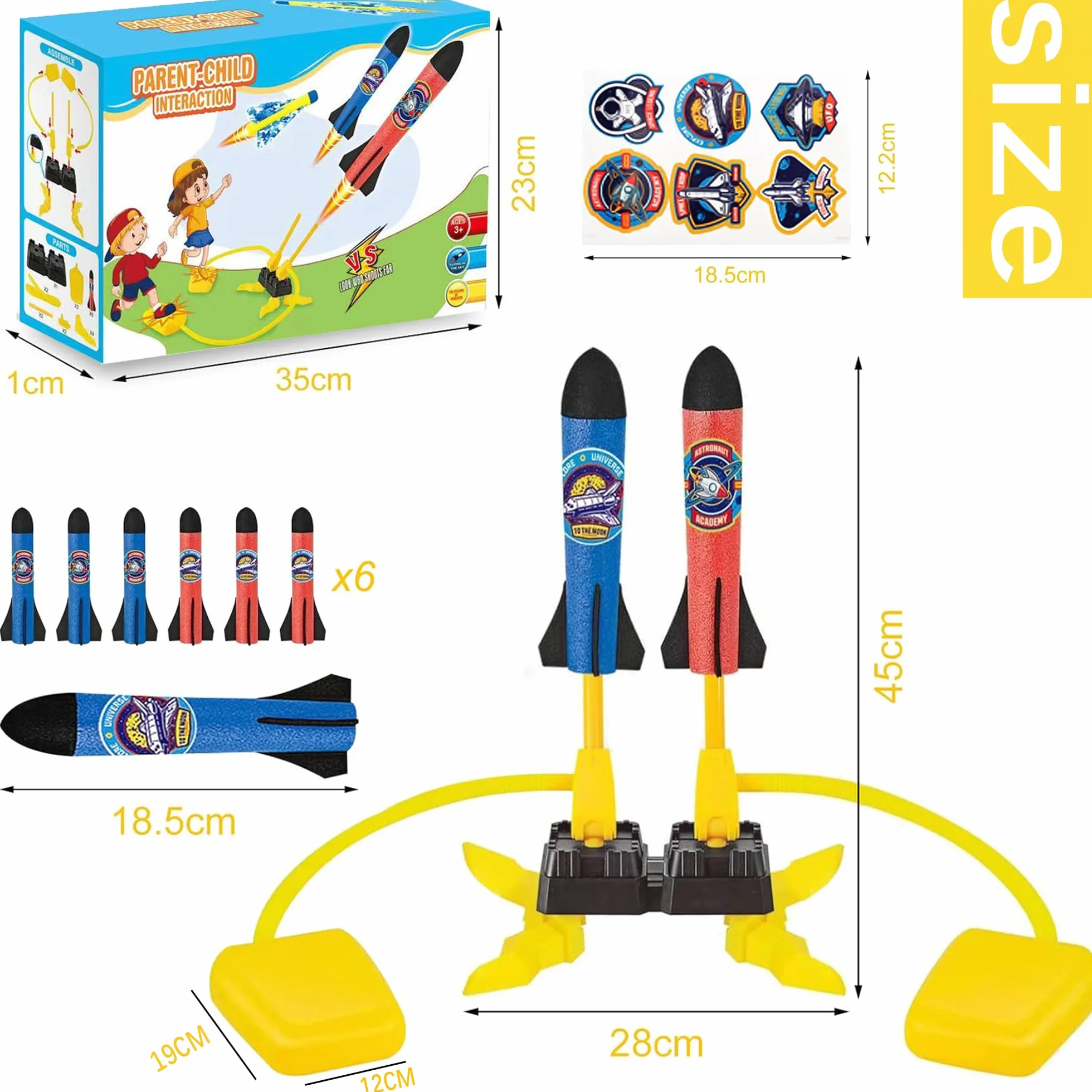 Fusée Plastique Kit, Double Lanceur de Fusée à Pédale pour Jouet Enfant 3 4 5 6 7 8 9 Ans, Garcon 3 Ans Fusée Jouet, Jeux Exterieur Enfant, Cadeau de Anniversaire Noël pour Garçons Filles