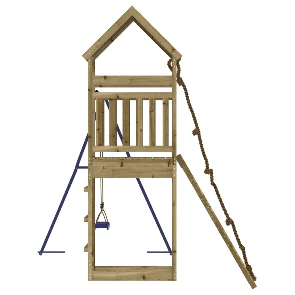 Aire de Jeux d'extérieur en Bois de pin imprégné pour Enfants de 3 à 8 Ans avec balançoire, Mur d'escalade, bac à Sable et cabane en Bois Robuste pour Jardin