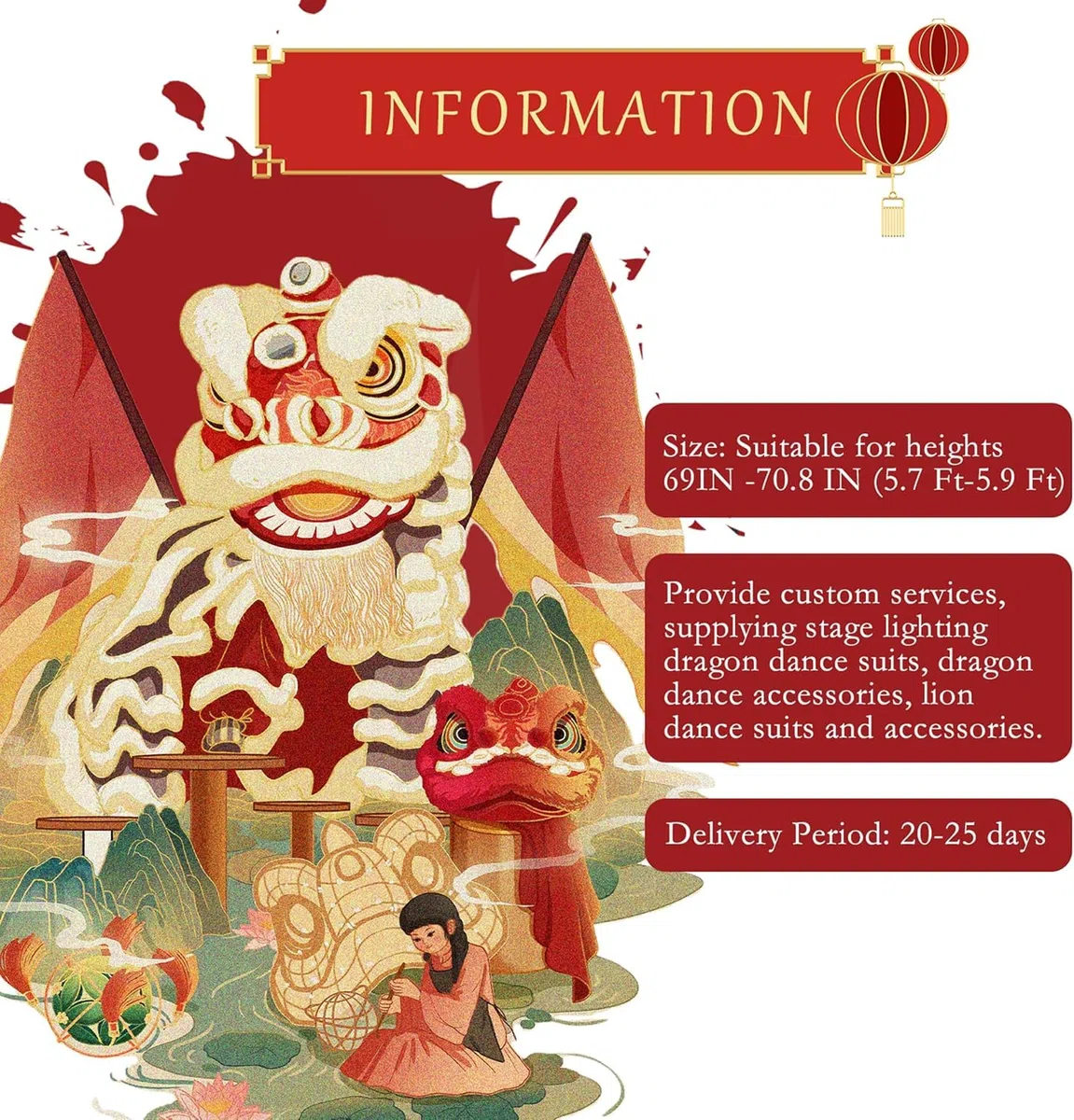 Ensemble de Costume de Danse du Lion pour Le Nouvel an, idéal pour Les décorations festives et comme Cadeau culturel.