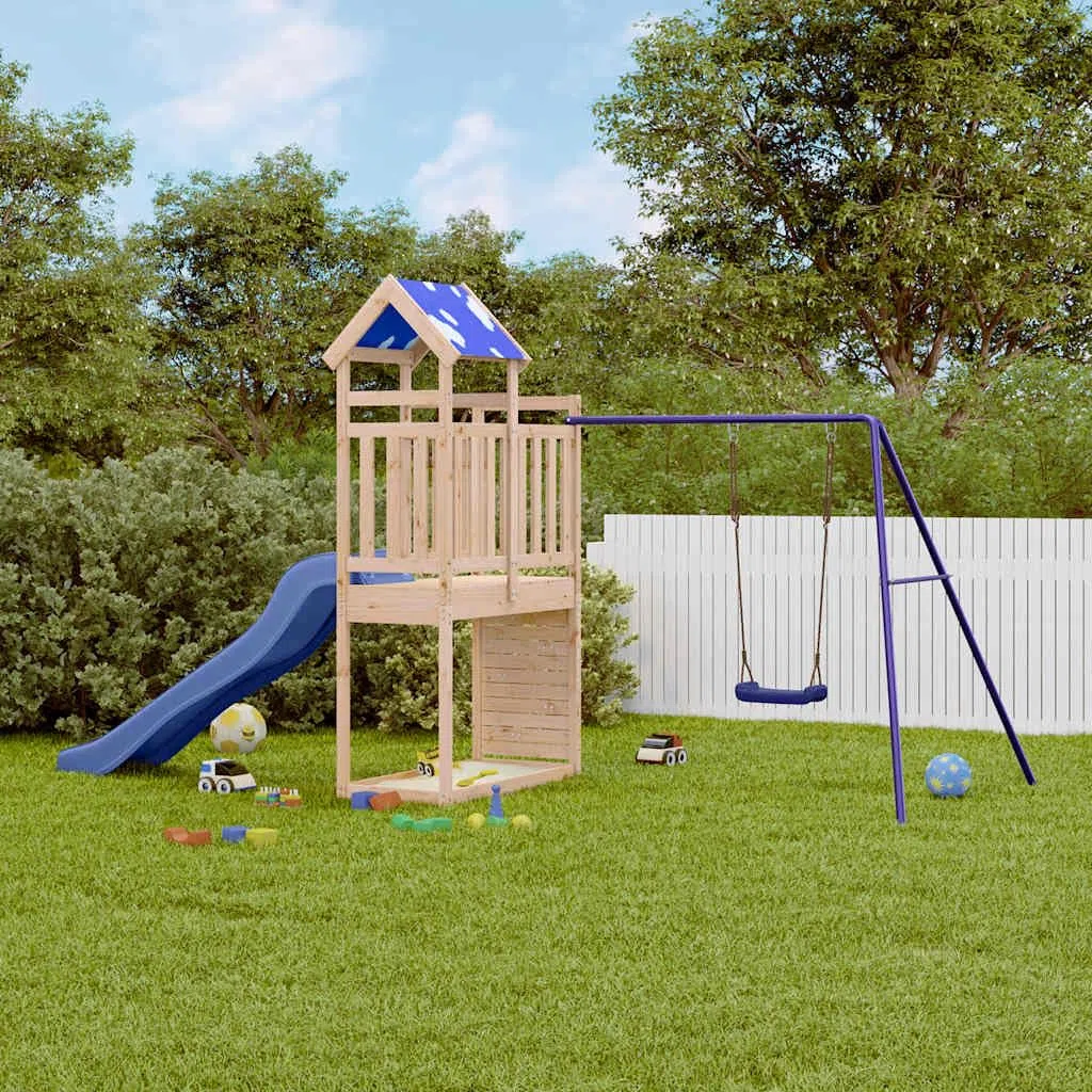 Aire de Jeux d'extérieur en Bois de pin Massif pour Enfants avec balançoire Toboggan cabane Maison Structure de Parc de Jardin pour activité motrice Enfant 3-8 Ans