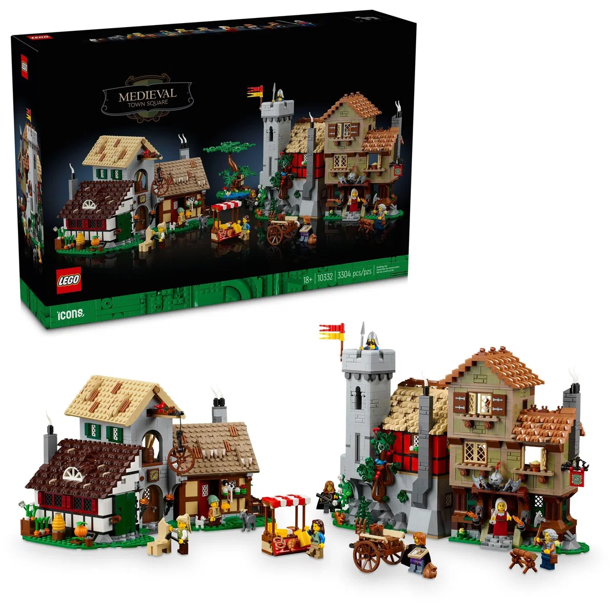 LEGO Ensemble de construction carré de ville médiévale pour adultes – Décoration de bureau ou d'étagère pour hommes et femmes, à partir de 18 ans – Avec 8 figurines médiévales – Cadeau pour les