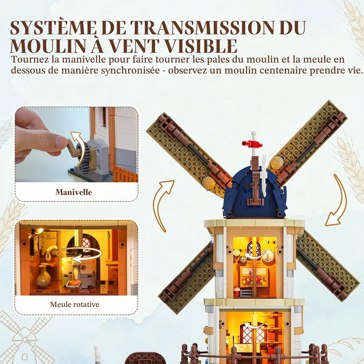 Lumibricks Farm Life Moulin Hollandais Modulaire avec Éclairage LED
