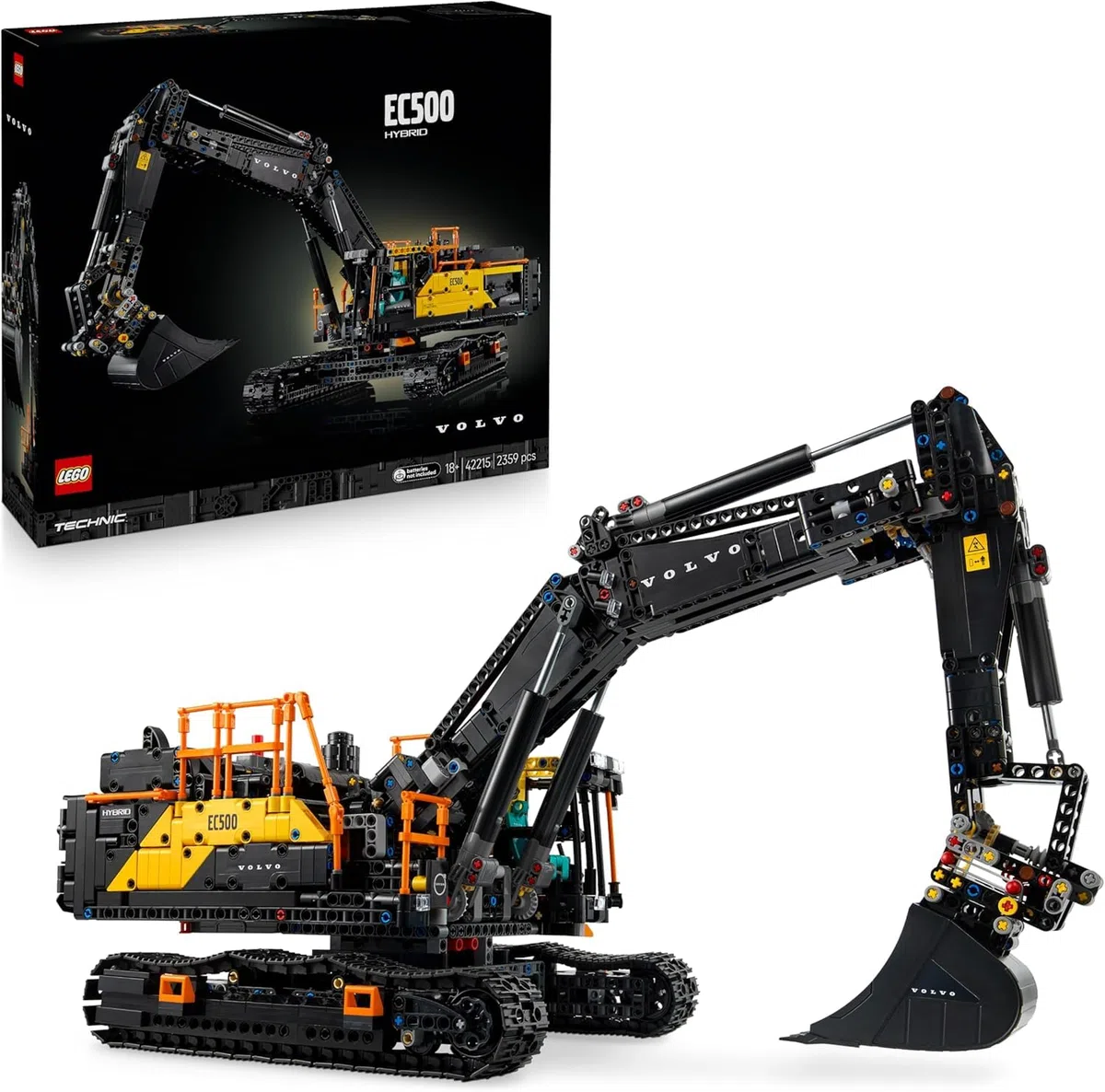 LEGO Technic Pelleteuse Volvo EC500 Hybride - Maquette pour Adulte de Véhicule de Construction Motorisé - Bras Articulé & Chenilles Mobiles + Piles: Amazon Basics Pack of 8 x AA