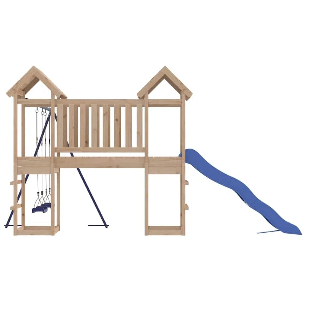 Aire de Jeux d'extérieur en Bois de pin Massif avec Toboggan balançoire cabane et Station de Jeux pour Jardin Enfants 3-8 Ans, Structure Robuste, Divertissement Familial