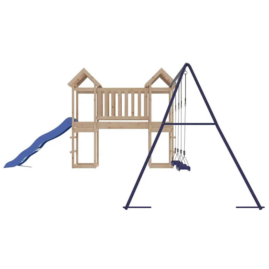 Aire de Jeux d'extérieur en Bois de pin Massif avec Toboggan balançoire cabane et Station de Jeux pour Jardin Enfants 3-8 Ans, Structure Robuste, Divertissement Familial