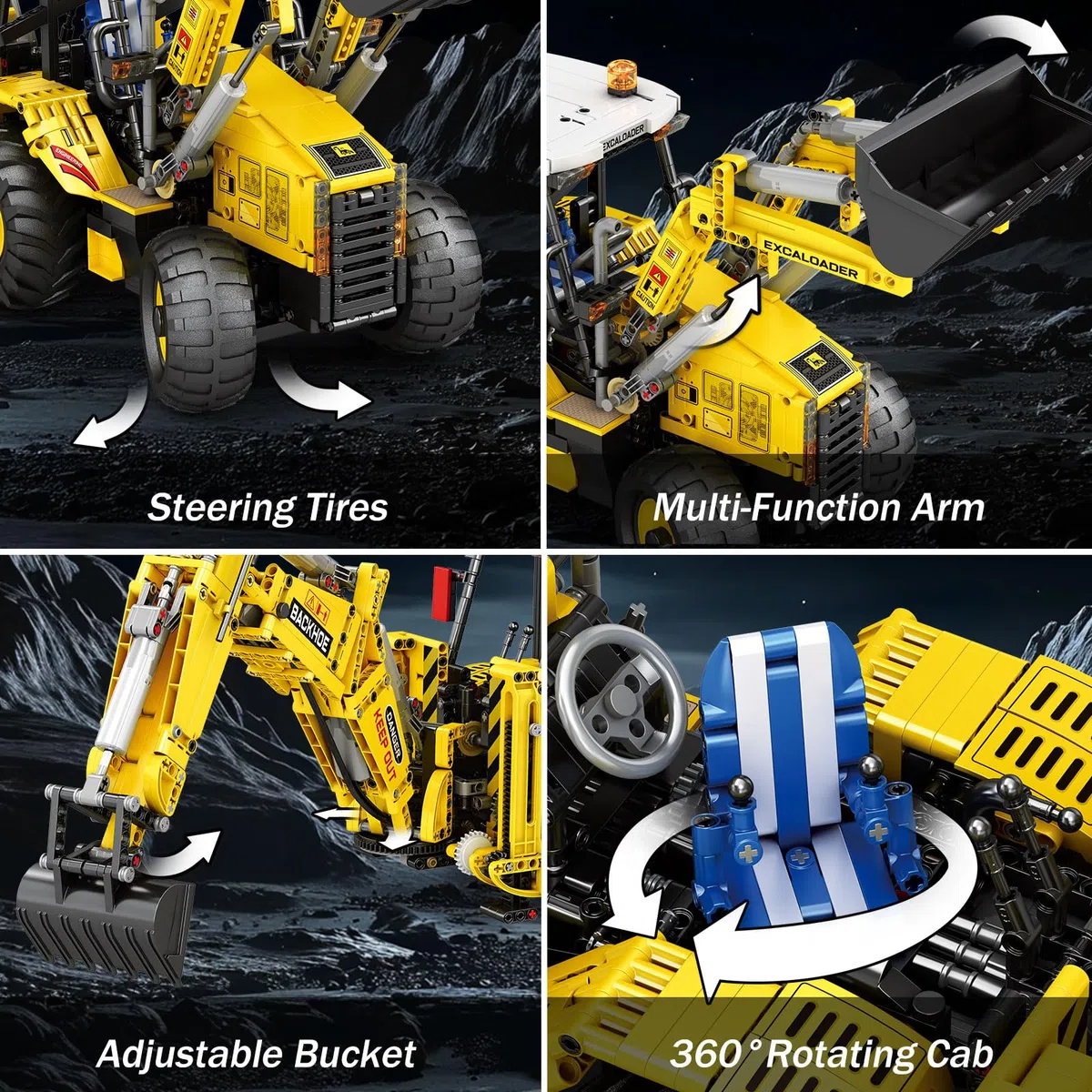 Reobrix Set de Construction Chargeuse Pelleteuse, 22018 Kit de Blocs de Construction 2 en 1 Excavatrice et Bulldozer télécommandé, Modèle de véhicule de Chantier de 2231 pièces Jouet de Construction