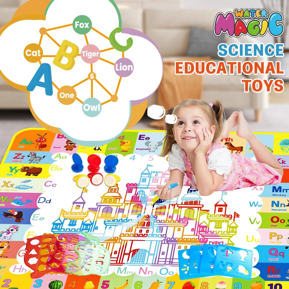 Cadeau Enfant 1 2 3 Ans, Tapis Dessin Eau 1 2 3 Ans Dessin Enfant Jouets Educatifs pour Enfants Coloriage Géant Tapis de Peinture