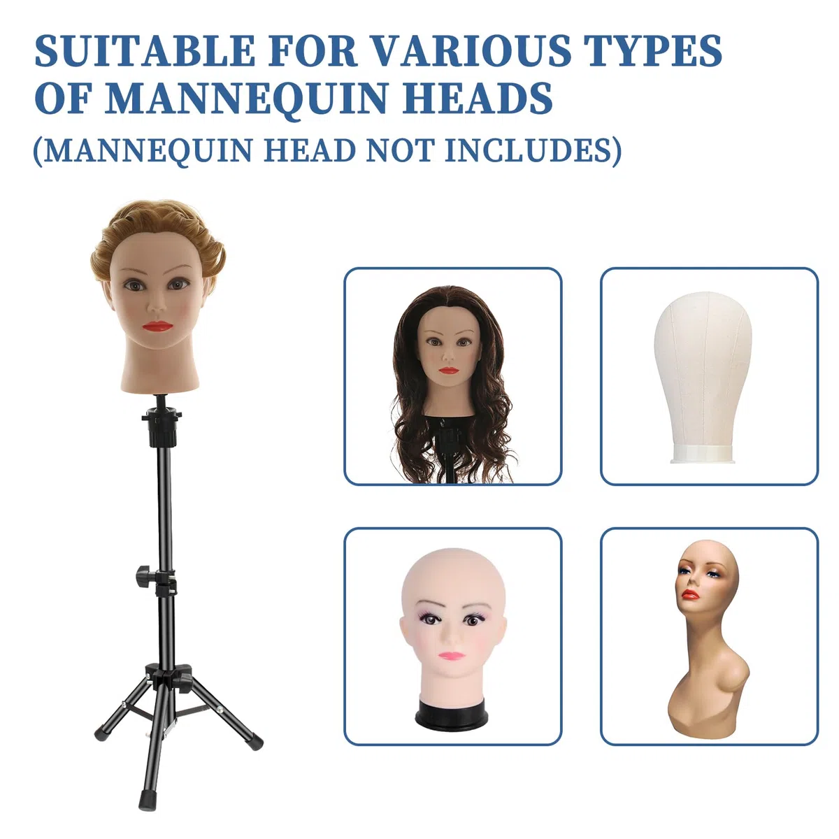 Anstar Mini Trépied Perruque Réglable Tete a Coiffer Support Perruque de Coiffure Trepied de Tête à Coiffer en Métal Noir (14.5inch-24.8inch)