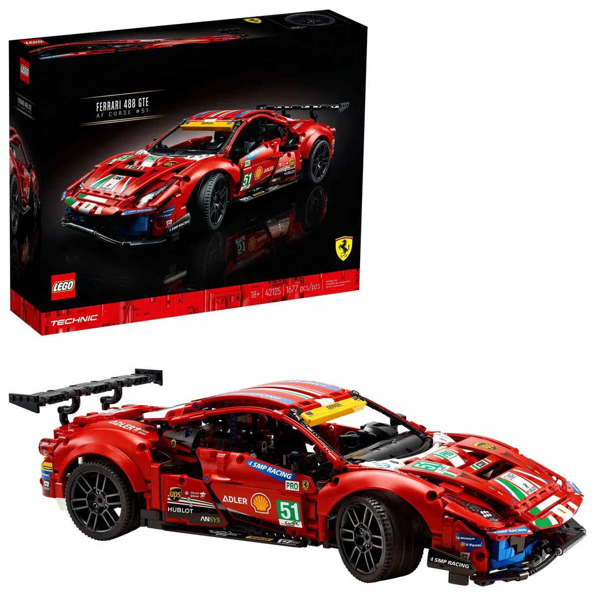 LEGO 42125 Technic Ferrari 488 GTE AF Corse #51: Maquette de Voiture de Course à Construire, Modèle pour Adultes et Fans de Courses, Collectionneurs de Voitures, Idée de Cadeau