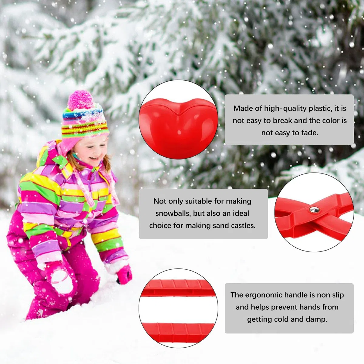 Pince Boule de Neige,Clip de Boule de Neige,2PC Moule Boule de Neige,Pince à Boule de Neige,Fabricant de Boule de Neige,Le Jouet Parfait pour la Neige et la Plage