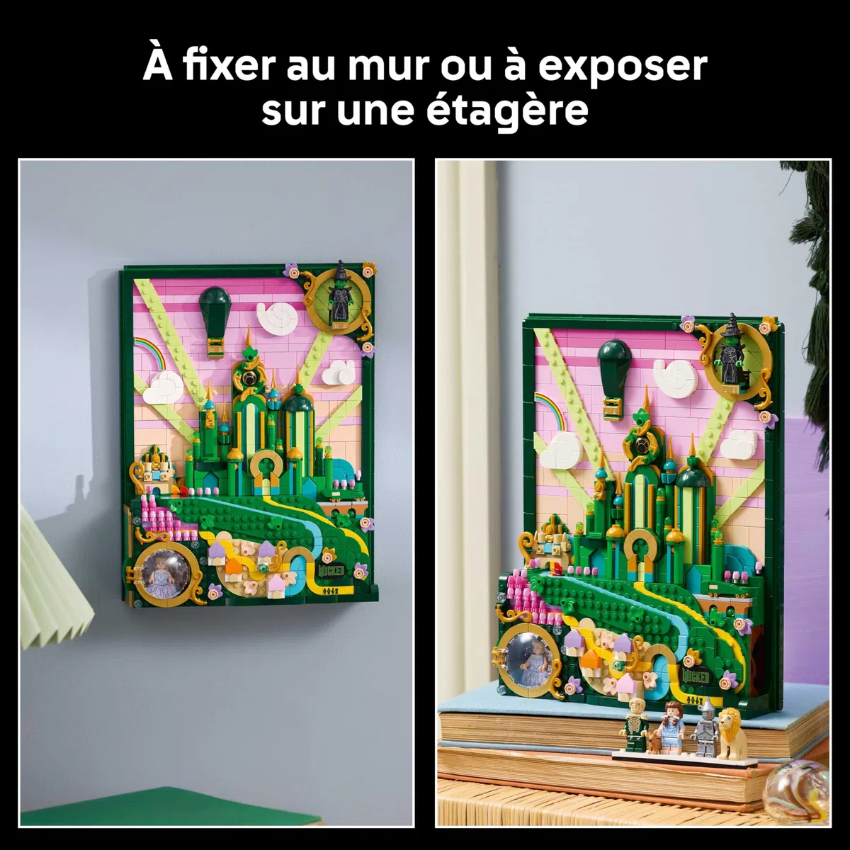LEGO Wicked Tableau d’Emerald City - Art Mural - Set de Construction 3D pour Adulte - Maquette avec 6 Minifigurines & Figurine de Toto Le Chien - Décoration DIY - Cadeau pour Fans du Film 75685