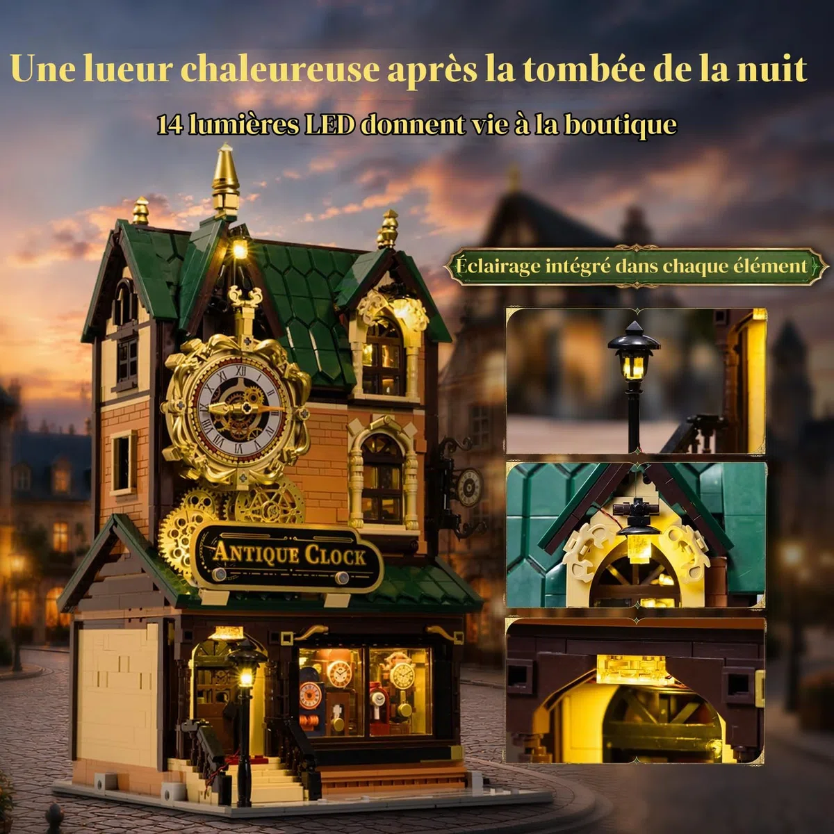PANTASY Boutique d’Horloger Rétro, Jeu de Construction pour Adultes, 14 LED